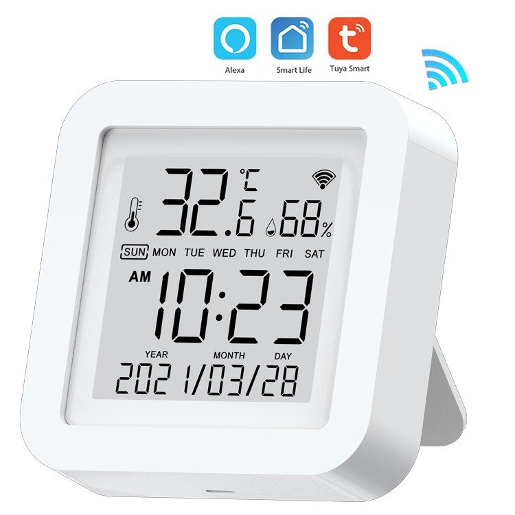 WiFi Temperature and Humidity Sensor,Tuya Smart Hygrometer Thermometer with LCD Display,Compatible with Alexa,App Notification Alert,Temperature