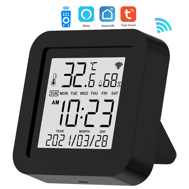 WiFi Temperature and Humidity Sensor,Tuya Smart Hygrometer Thermometer with LCD Display,Compatible with Alexa,App Notification Alert,Temperature